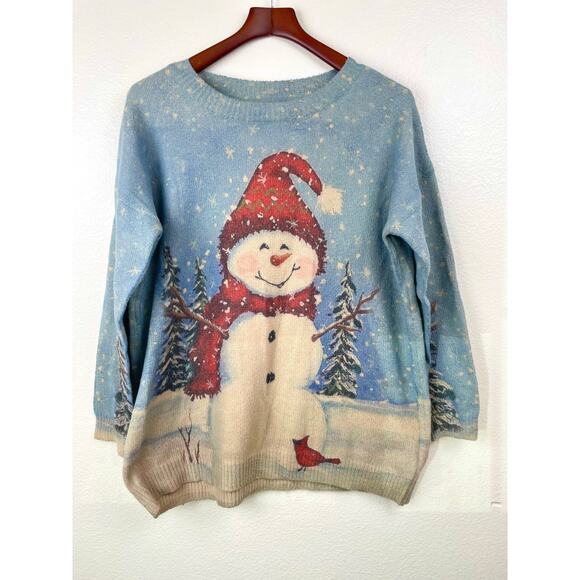 Womens Sweater Sz XL Wool Snowman Christmas Novelty Cottage Cabin Holiday Cozy - Picture 2 of 9